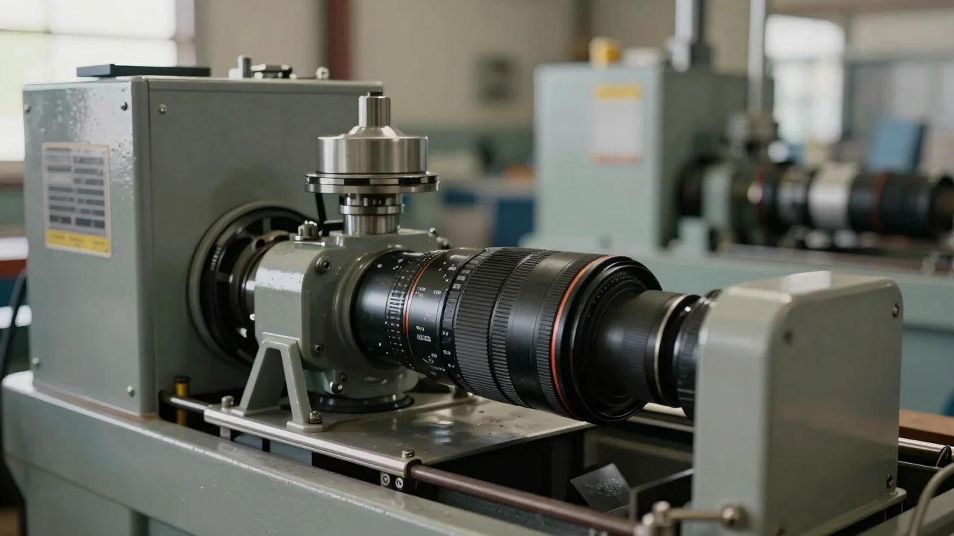 Primer plano editorial de un componente industrial de una máquina usada, luz natural, tonos industriales fieles, sin dra